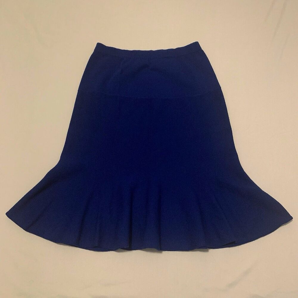 Steve Fabrikant Vintage Fit and Flare Skirt Royal Blue Knit Ruffle - Small